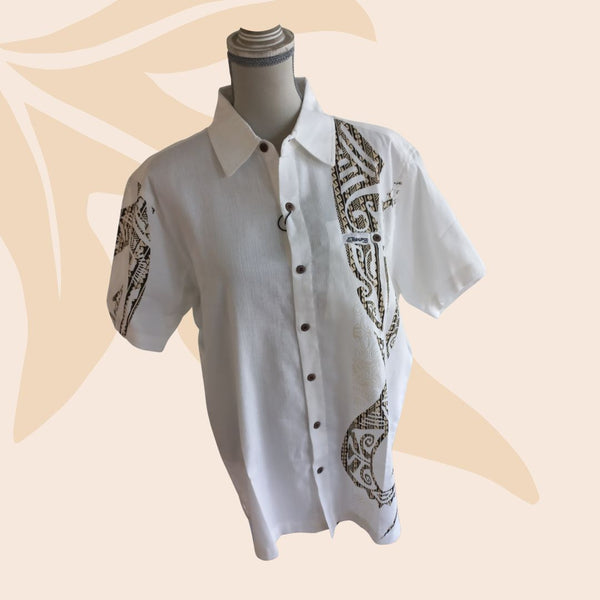 Chemise Tribal To'o motif beige/noir - Marque Teahupoo