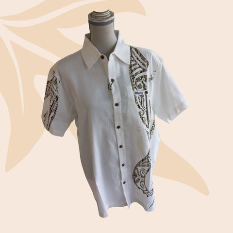 Chemise Tribal To'o motif beige/noir - Marque Teahupoo